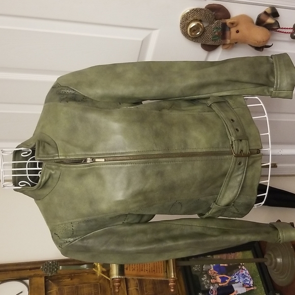 PELLE quality leather green jacket - Picture 2 of 16